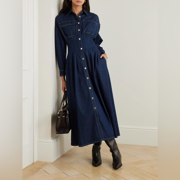 Frame Denim Dresses & Skirts - new Frame Denim nipped pleated maxi dress in indigo dark wash denim